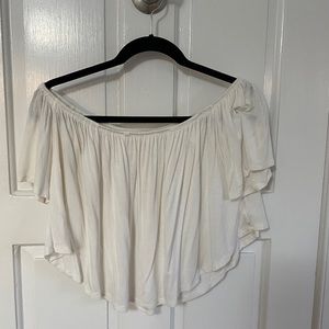 off the shoulder white flowy top